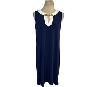 Michael Kors navy sleeveless gold-tone chain collar accent dress size Medium